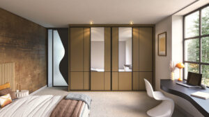 dressing sur mesure avec portes coulissantes miroir dans une chambre parentale, décor chêne clair